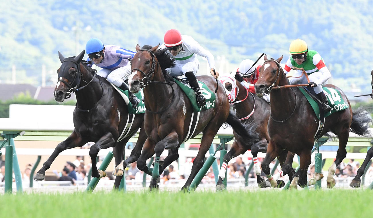 ラジオNIKKEI賞で2着だったシルトホルン（左）（23年7月2日撮影）
