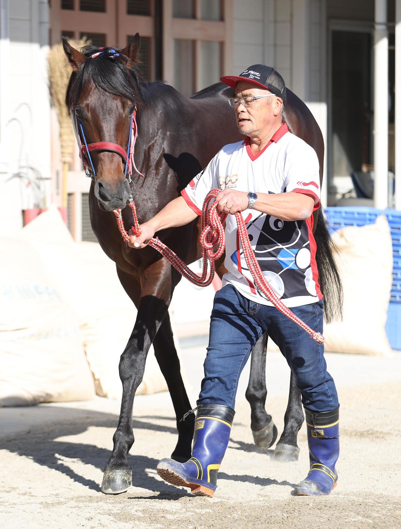 パンサラッサと池田厩務員（2022年10月撮影）