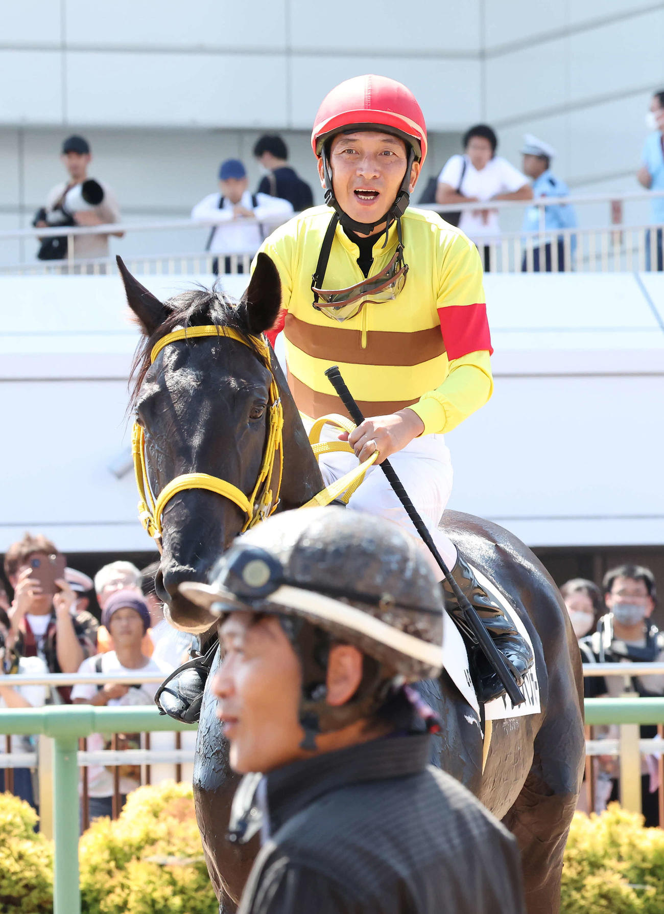 中山4R新馬戦を制したマリンバンカーと岩部騎手（撮影・丹羽敏通）
