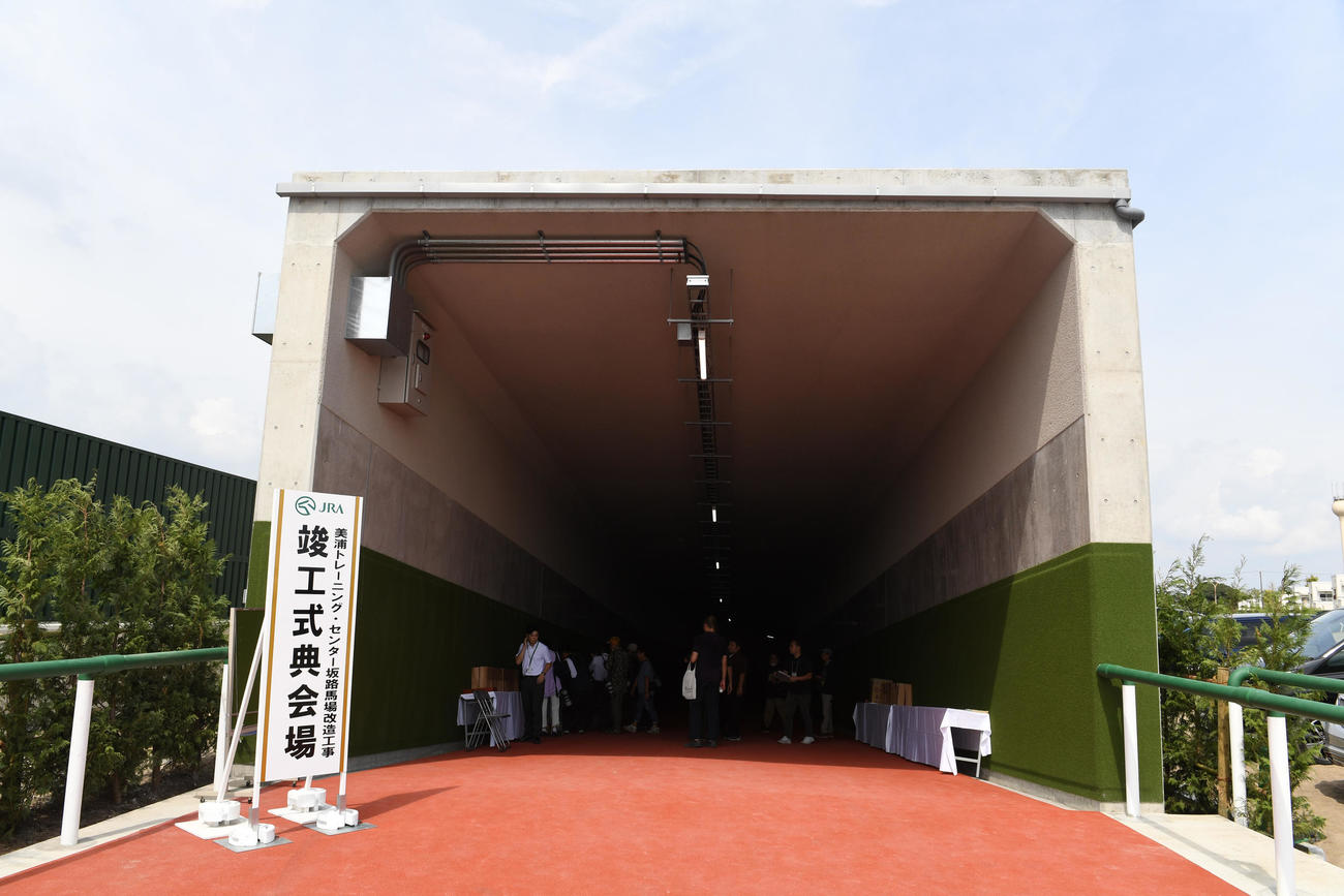 改修した美浦トレセンの坂路入り口（撮影・柴田隆二）
