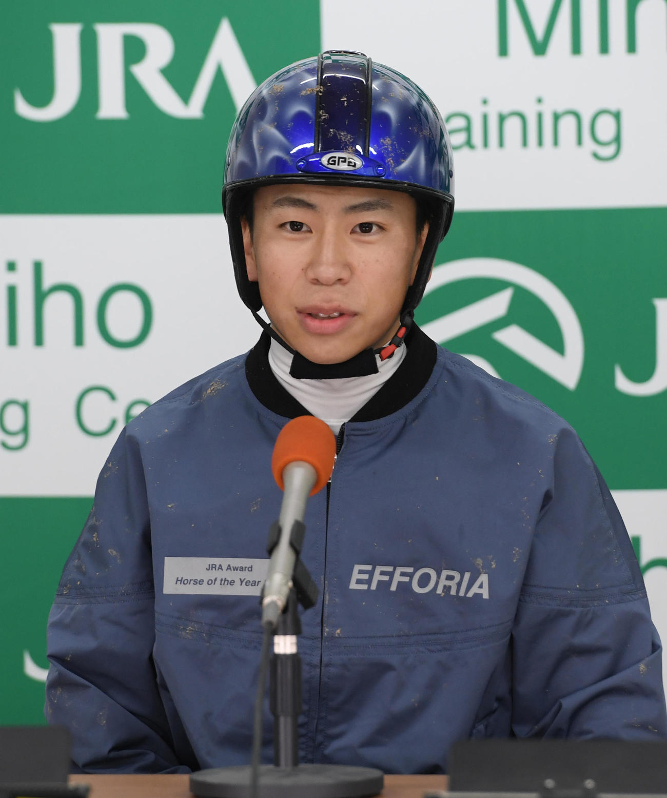 ヒップホップソウルについて会見する横山武騎手（撮影・柴田隆二）