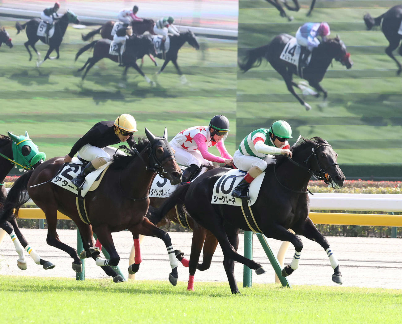 東京4R新馬戦を制したジークルーネとルメール騎手（右）（撮影・丹羽敏通）