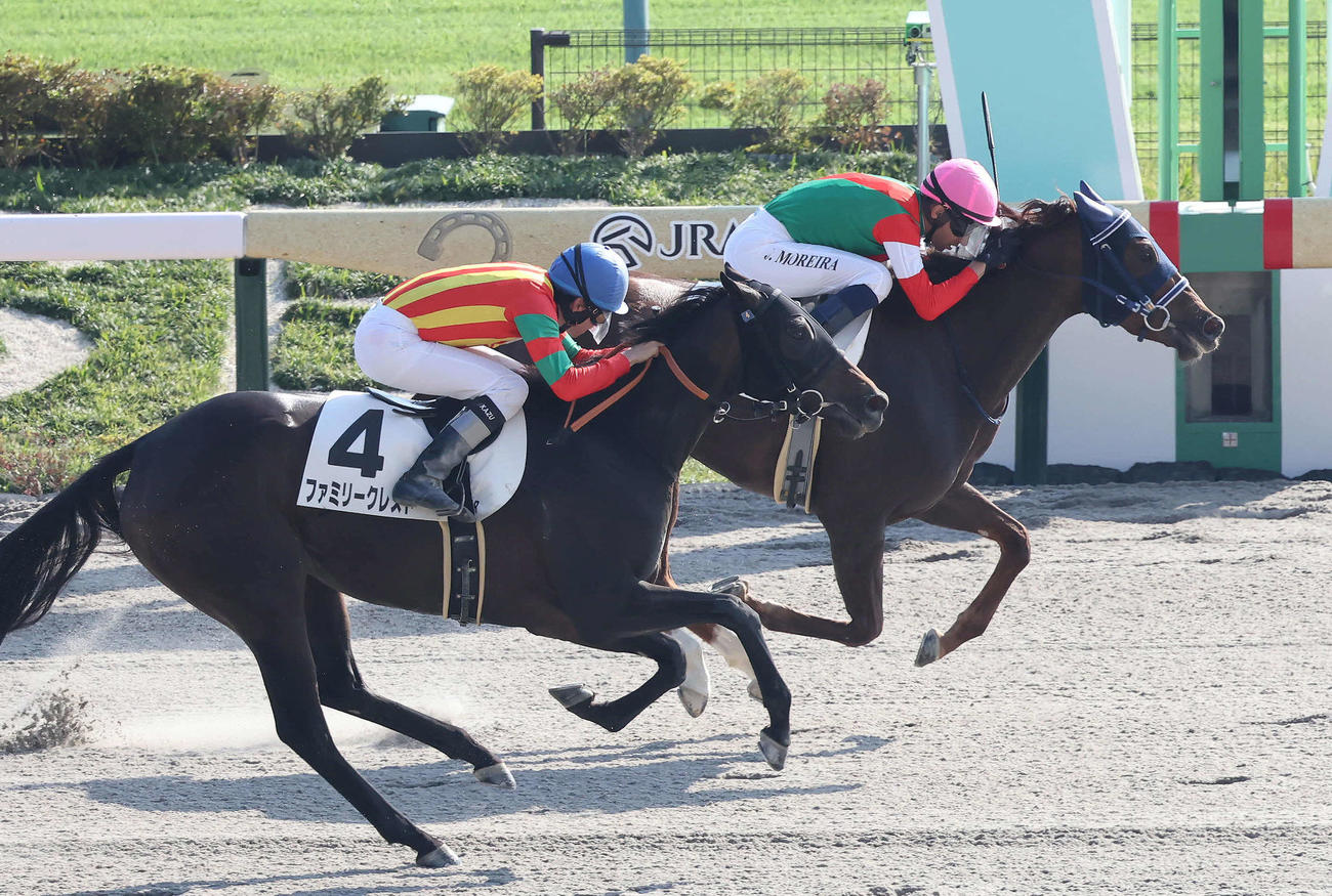 東京7R、3歳上牝馬限定1勝クラスを制したビターゼノビアとモレイラ騎手（撮影・丹羽敏通）