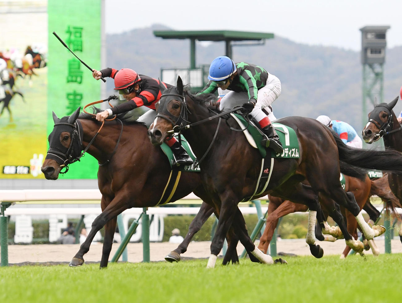 福島11R、福島記念を制したホウオウエミーズ（左）、2着ダンディズム（撮影・柴田隆二）
