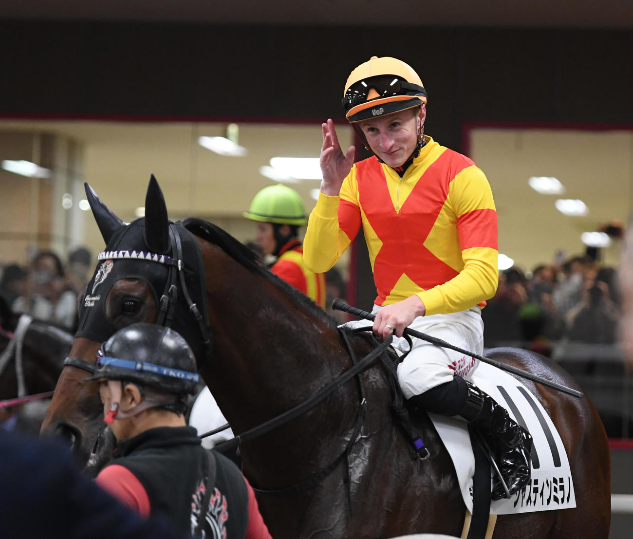 東京5R新馬戦を制したジャスティンミラノとマーカンド騎手（撮影・柴田隆二）
