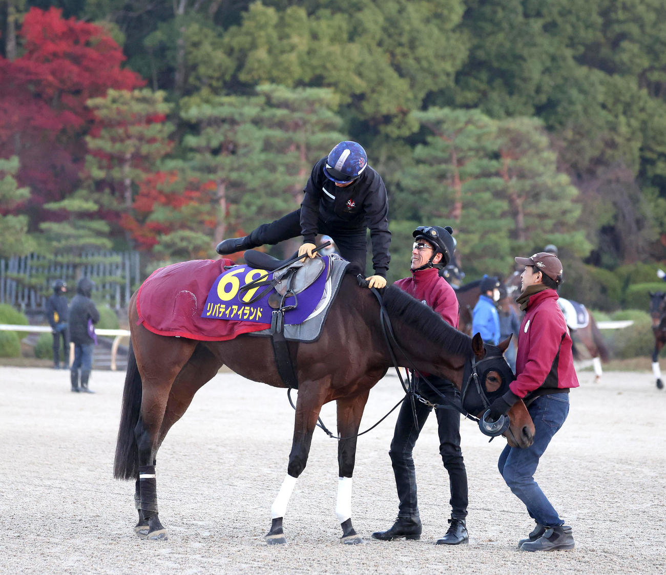 リバティアイランドに乗り込む川田騎手（撮影・白石智彦）