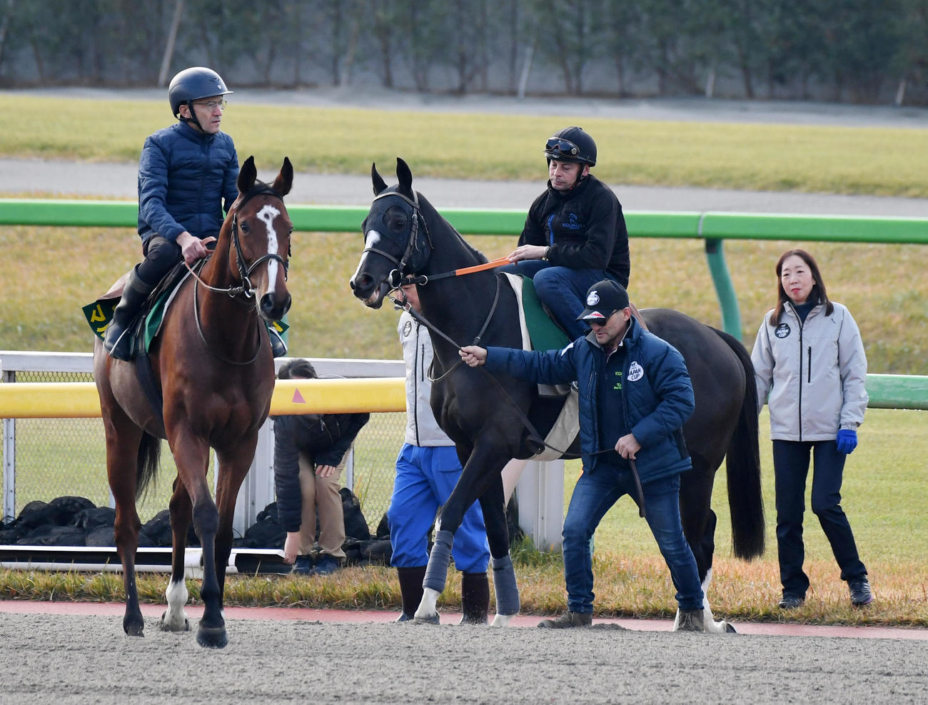 イレジン（右）は帯同馬マルカンと調整に向かう（撮影・柴田隆二）
