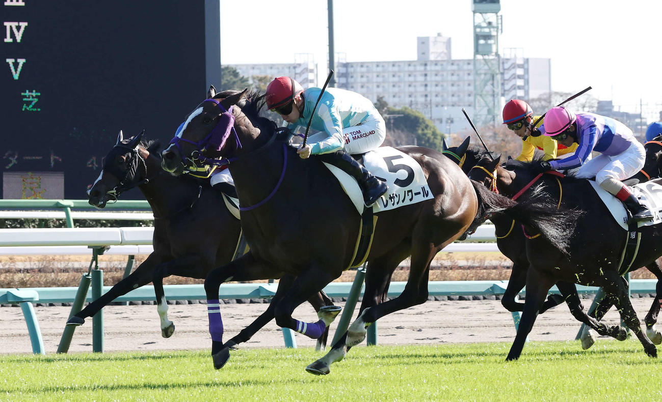 中山5R新馬戦を制したレザンノワールとマーカンド騎手（撮影・丹羽敏通）