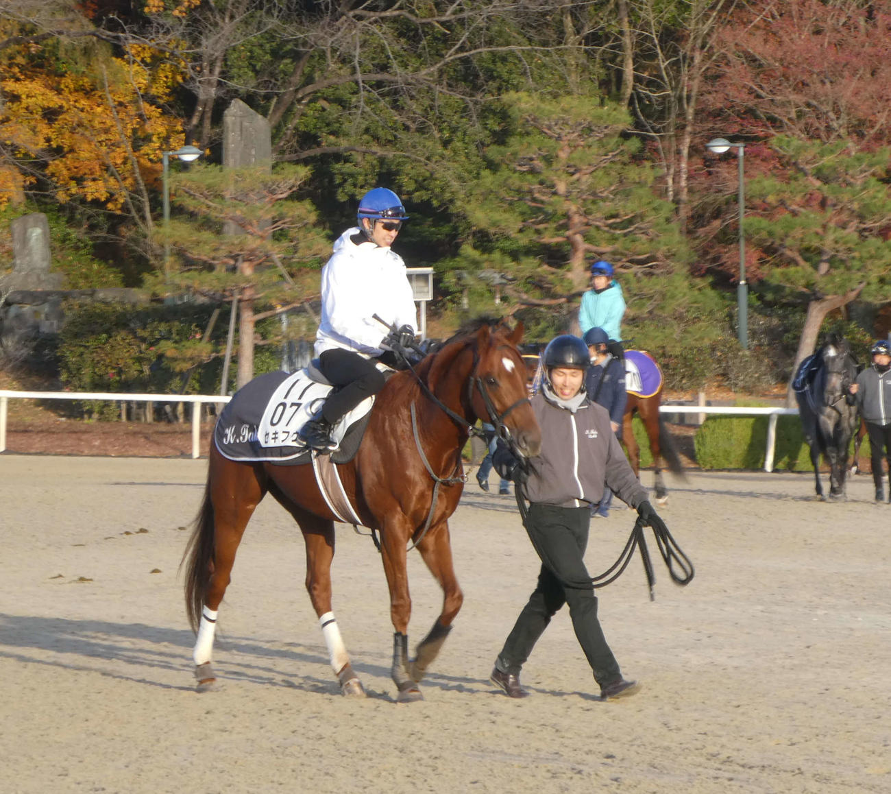 調教騎乗を再開した武豊騎手（撮影・太田尚樹）