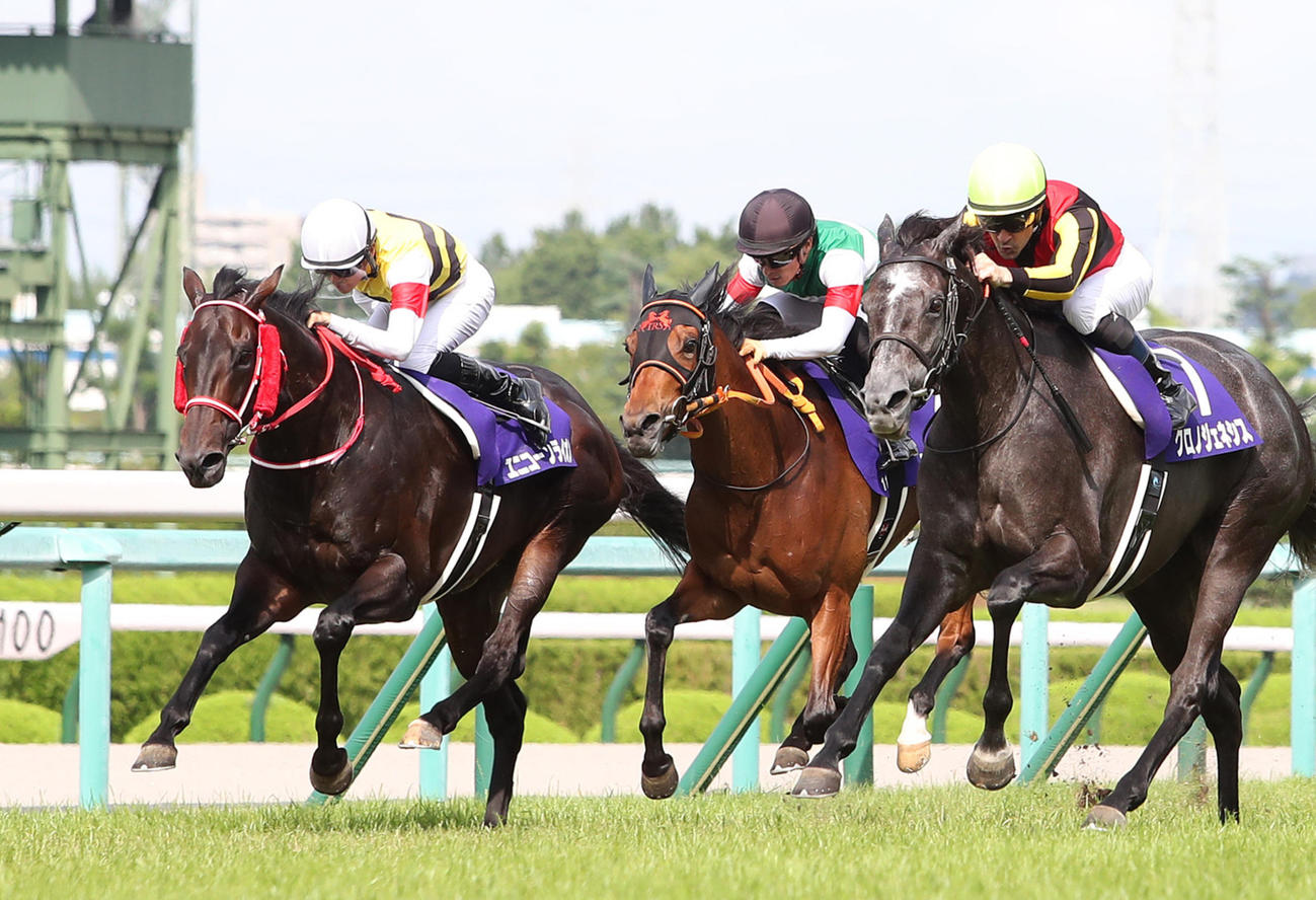 21年宝塚記念で2着に入ったユニコーンライオン（左）。右は勝ったクロノジェネシス
