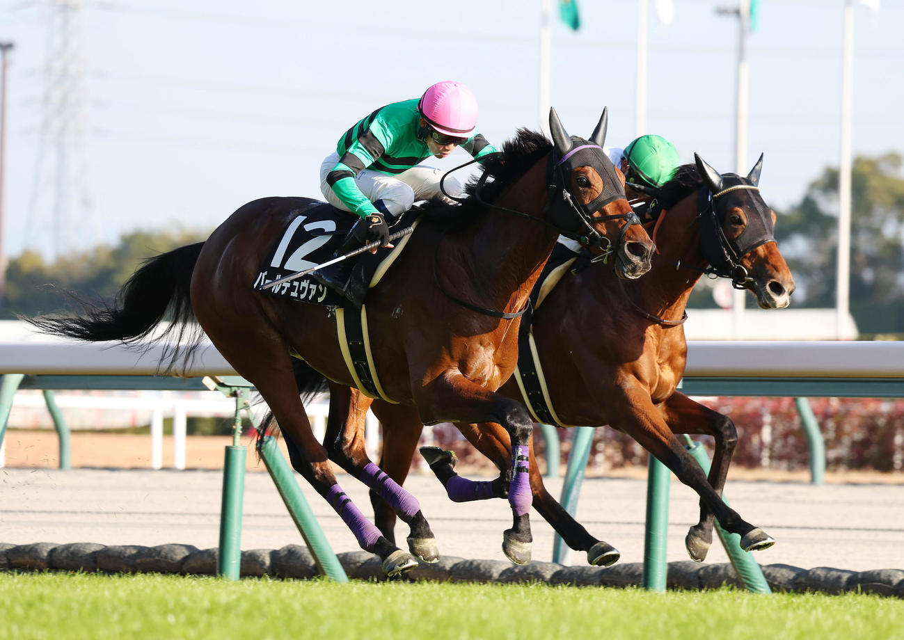 中京10R、名古屋日刊スポーツ杯を制したバールデュヴァン（左）（撮影・前田充）