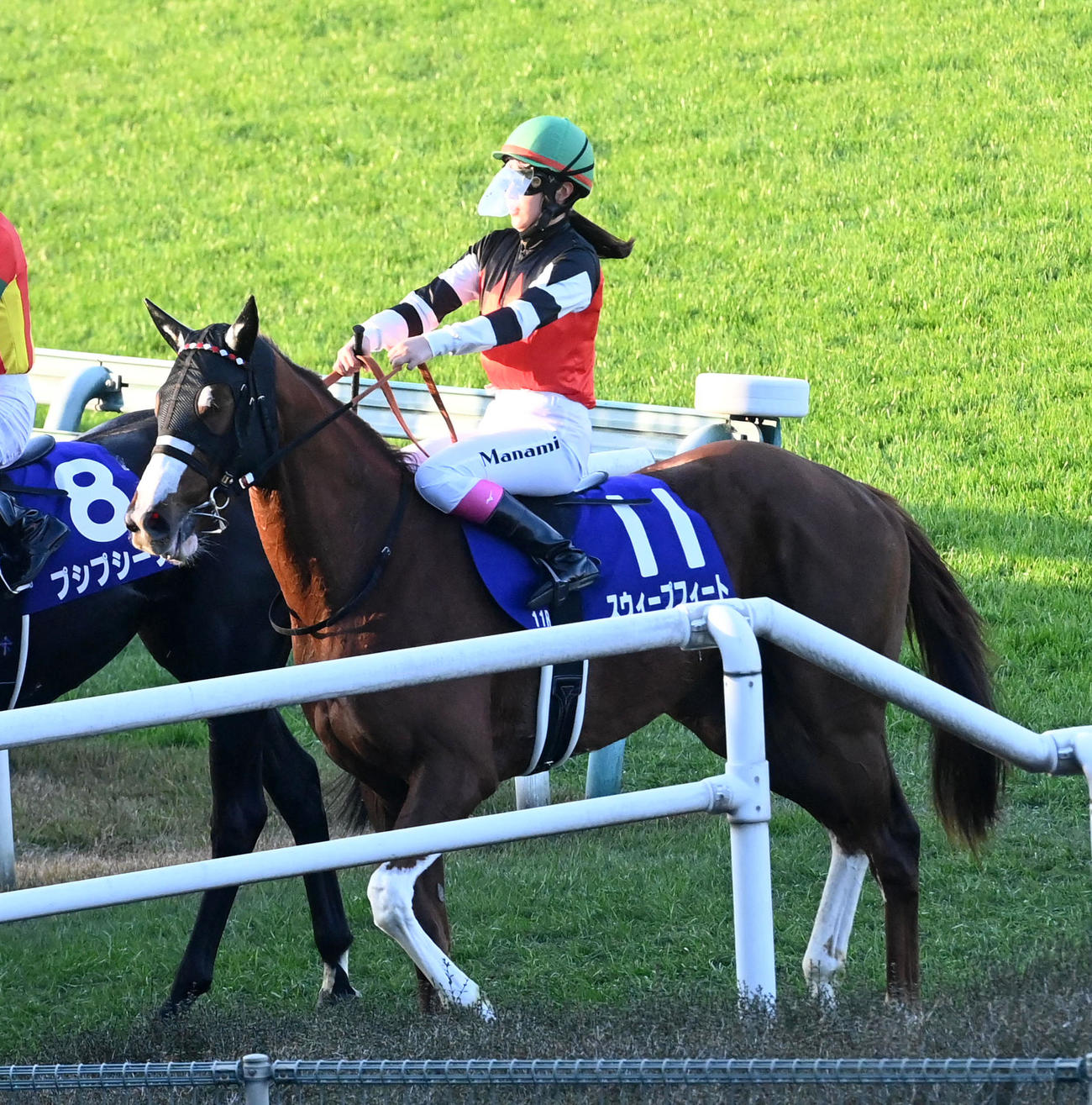 阪神JFで7着に敗れたスウィープフィートと永島まなみ騎手（撮影・前岡正明）