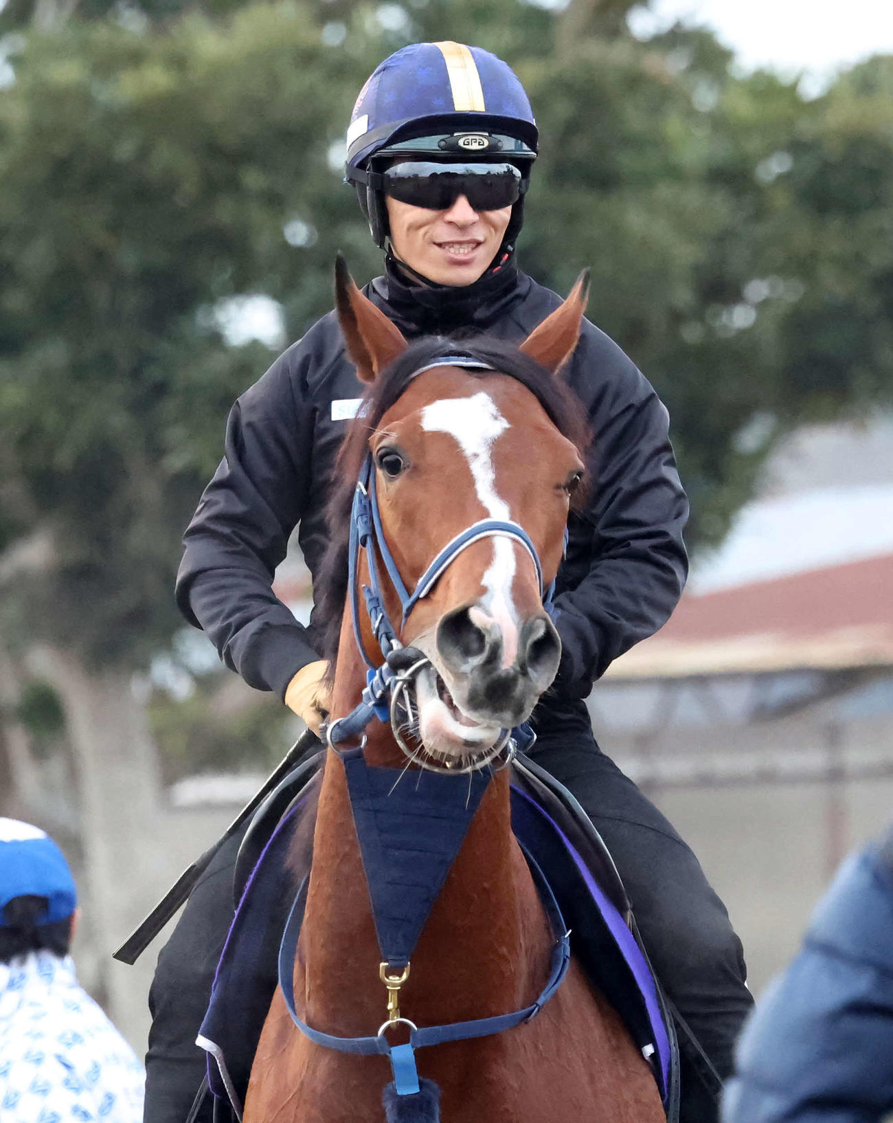 追い切りを終えて馬場を出るソールオリエンスと川田騎手（撮影・丹羽敏通）