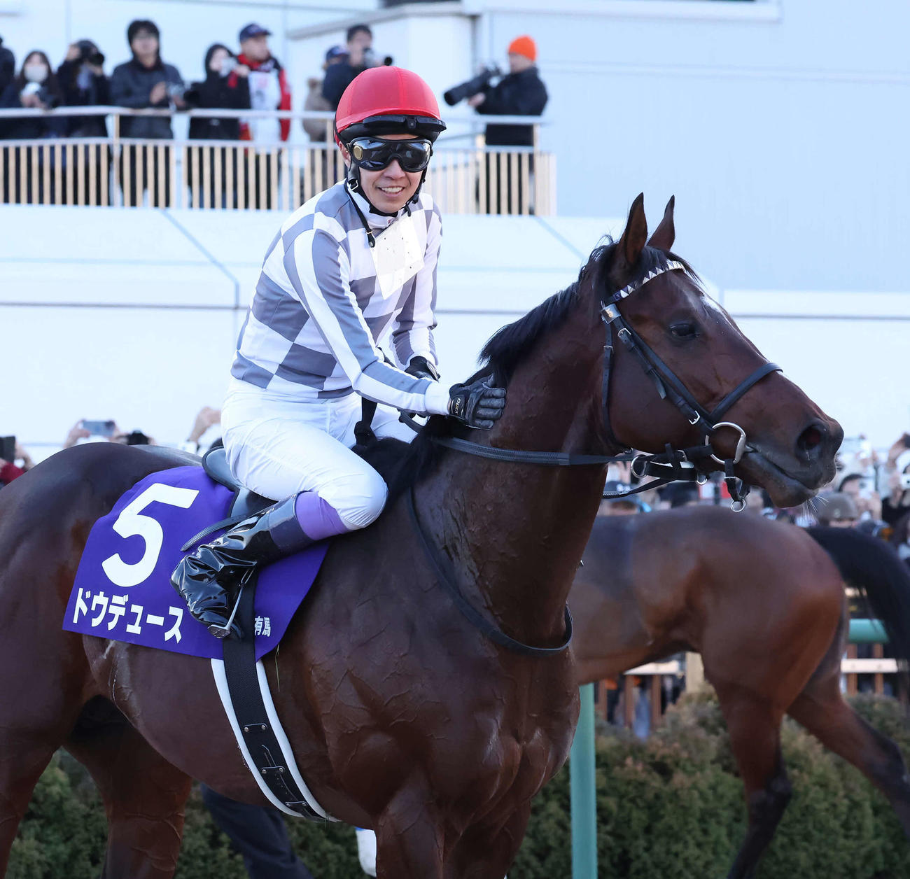有馬記念を制したドウデュースをねぎらう武豊騎手（撮影・丹羽敏通）