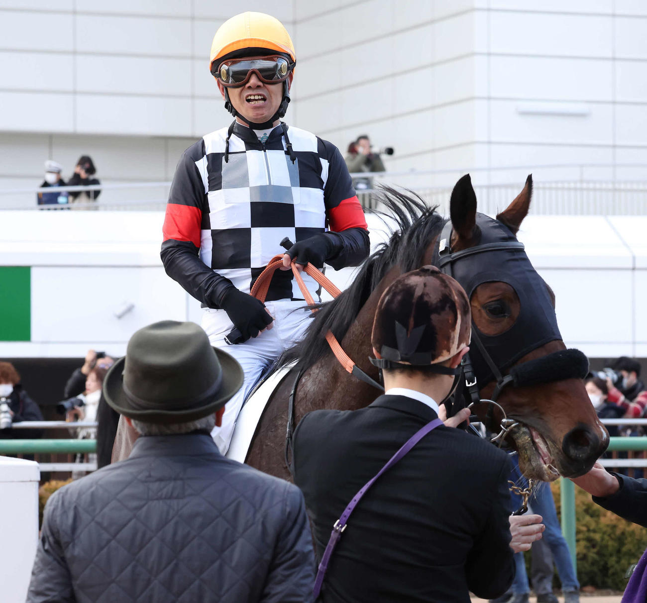 中山2R、2歳未勝利戦を制したマッスルバックと田中勝騎手（撮影・丹羽敏通）
