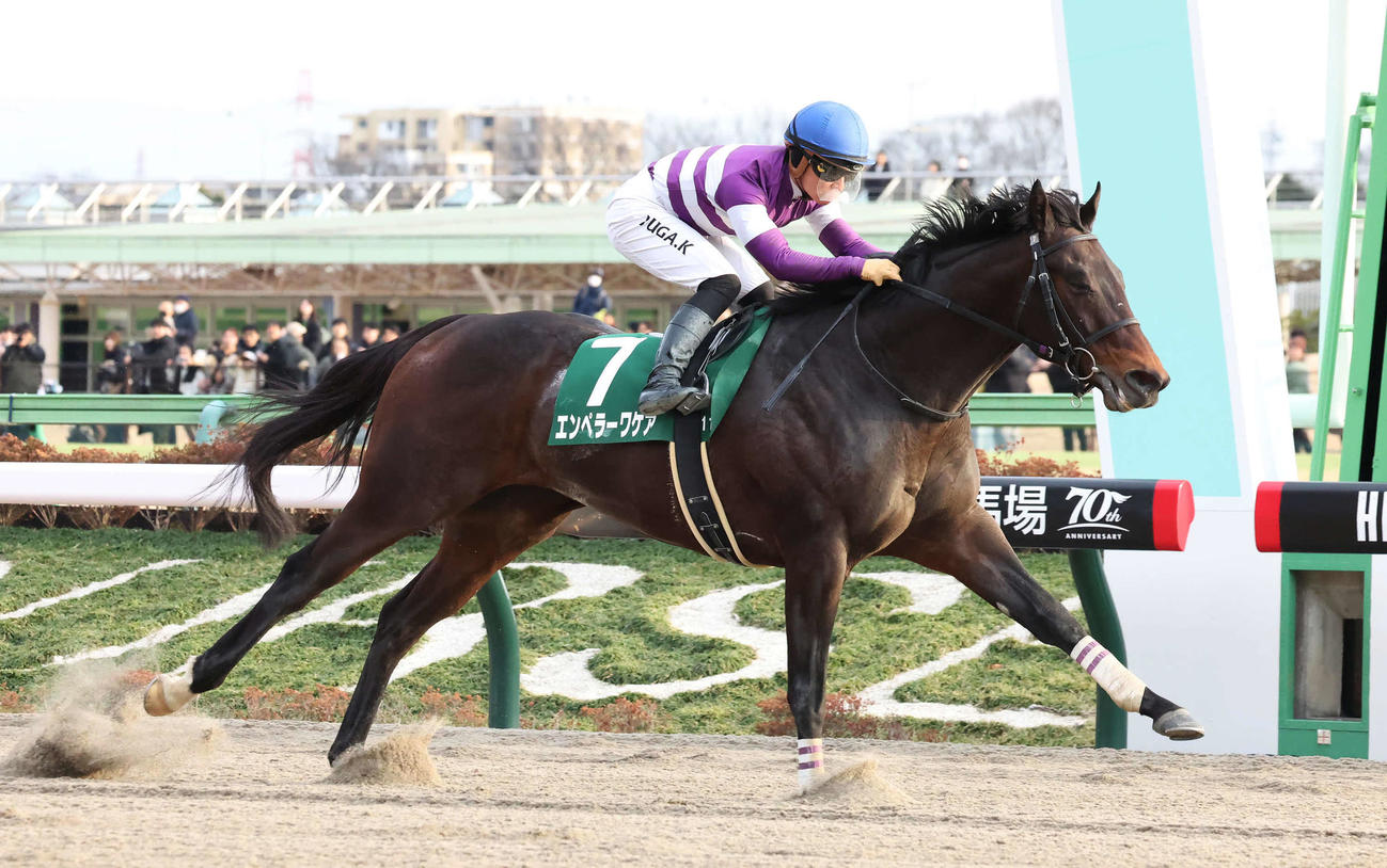 根岸Sを制したエンペラーワケアと川田騎手（撮影・丹羽敏通）
