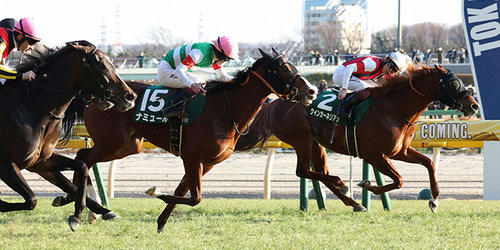 東京新聞杯を制したウインカーネリアンと三浦騎手（右）。（撮影・丹羽敏通）＝2023年2月5日、東京競馬場