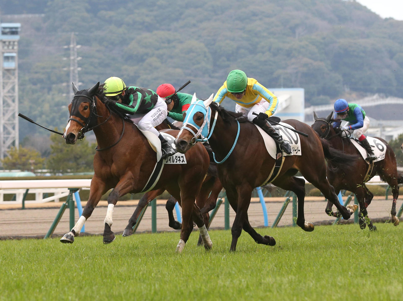 小倉5R、3歳新馬戦を制したウィルダネスと藤岡佑騎手。右は2着のスピークイージー（撮影・冨田成美）