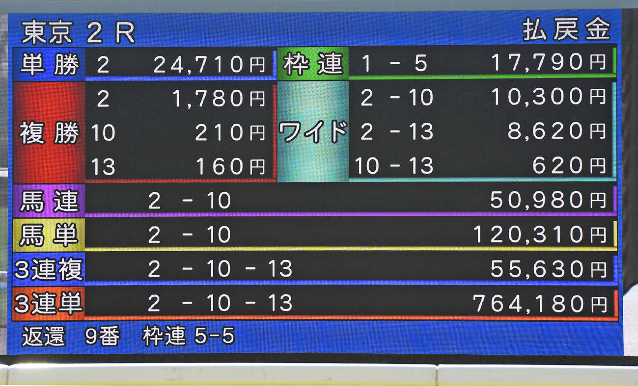 東京2Rは12番人気ペッパーミルが制し単勝2万4710円の万馬券（撮影・柴田隆二）