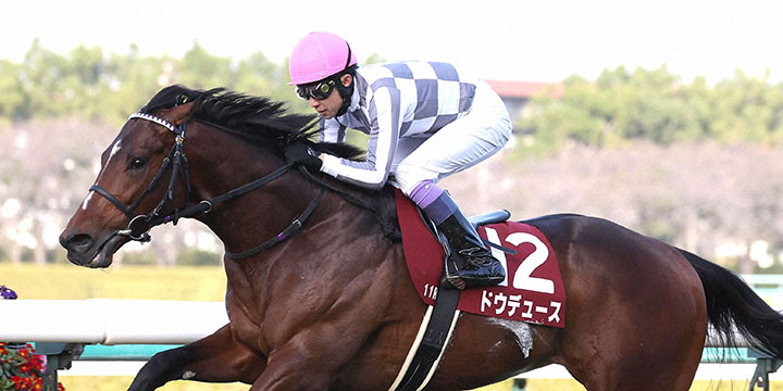 直線力強く伸びて京都記念を快勝したドウデュース（撮影・白石智彦）＝2023年2月12日、阪神競馬場