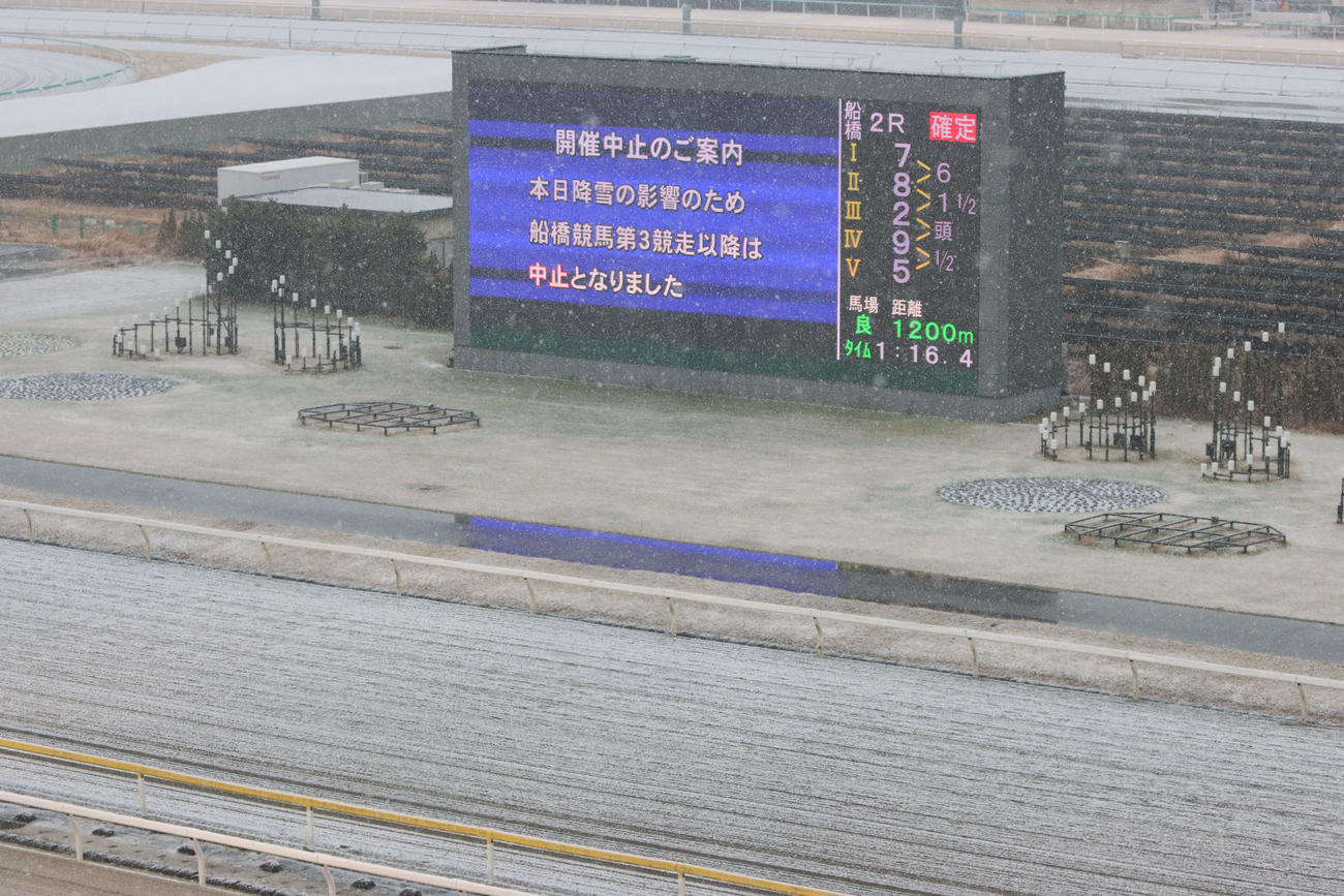 降雪で3R以降を取りやめた船橋競馬場