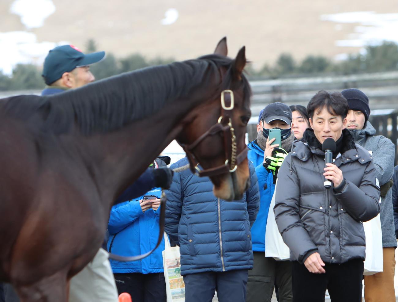 パンサラッサにエールを送る吉田豊騎手（撮影・奥村晶治）