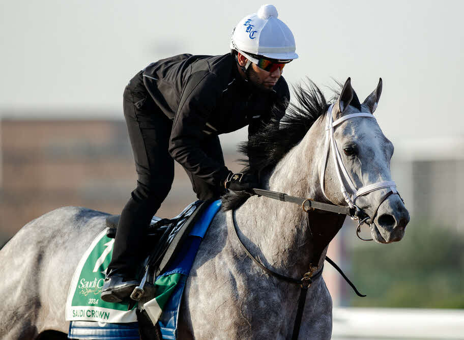 17日、キングアブドゥルアジーズ競馬場で調教するサウジクラウン（（C）Jockey Club of Saudi Arabia）