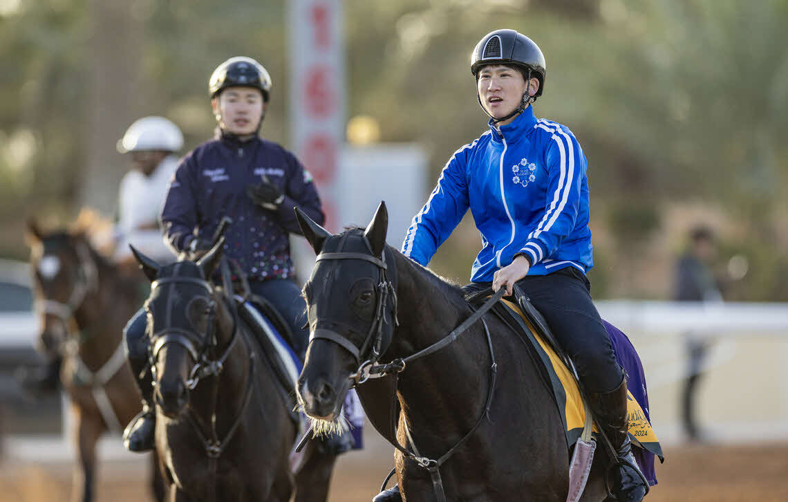 20日、調整するララクリスティーヌ（左）とキラーアビリティ（C）Jockey Club of Saudi Arabia