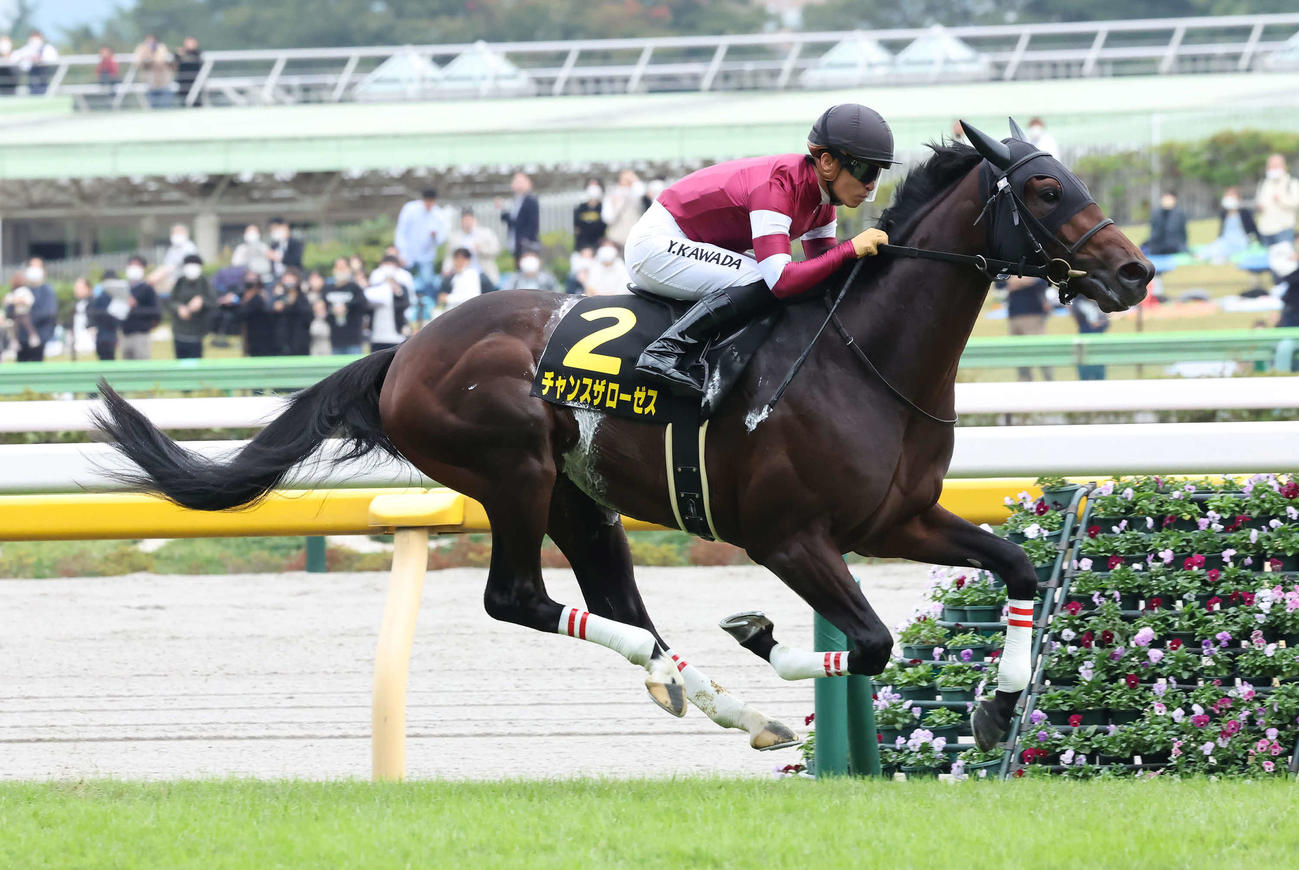 22年10月、アイビーSを快勝したチャンスザローゼスと川田騎手