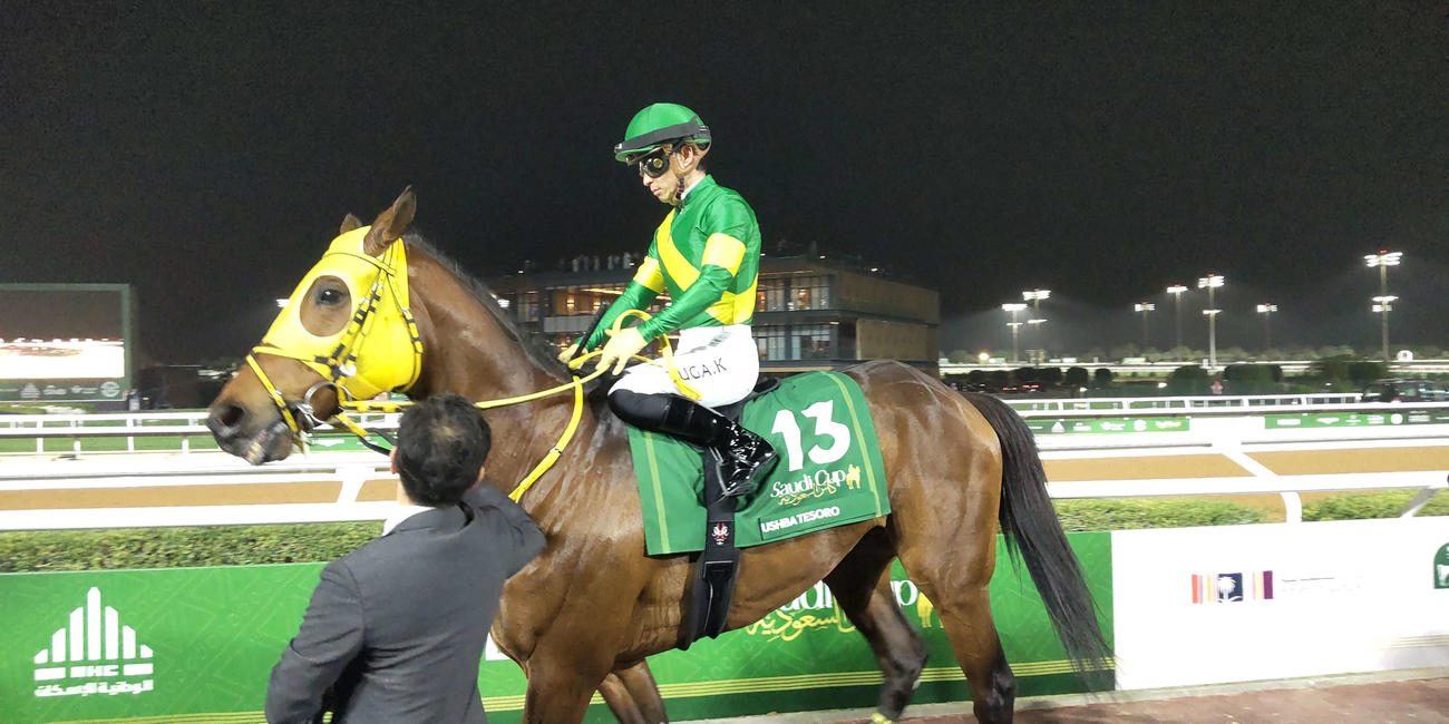サウジCに出走したウシュバテソーロと川田騎手（2024年2月24日撮影）
