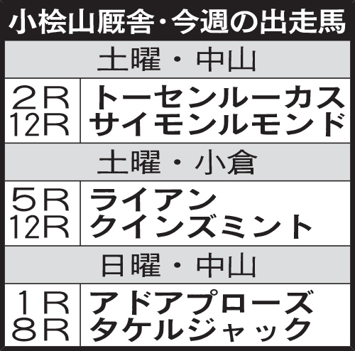 小桧山厩舎・今週の出走馬