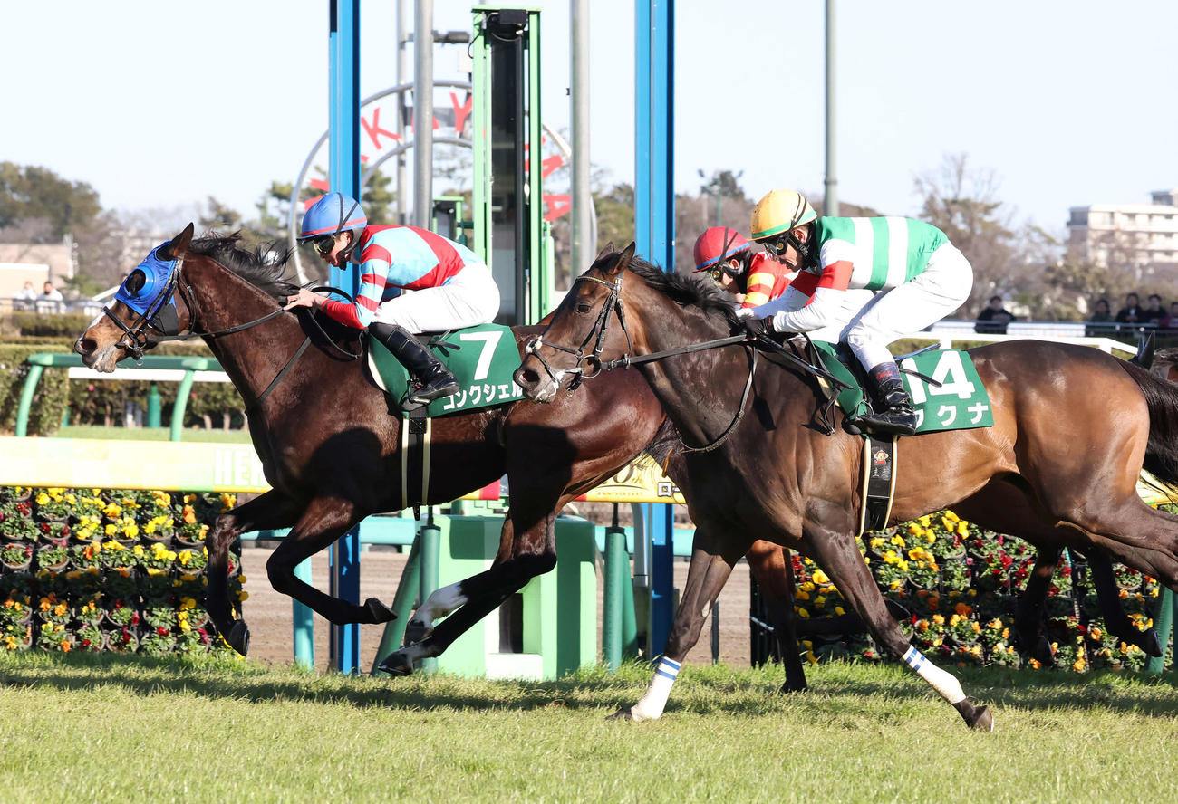 中山11R、中山牝馬Sを制したコンクシェルと岩田望騎手（撮影・丹羽敏通）