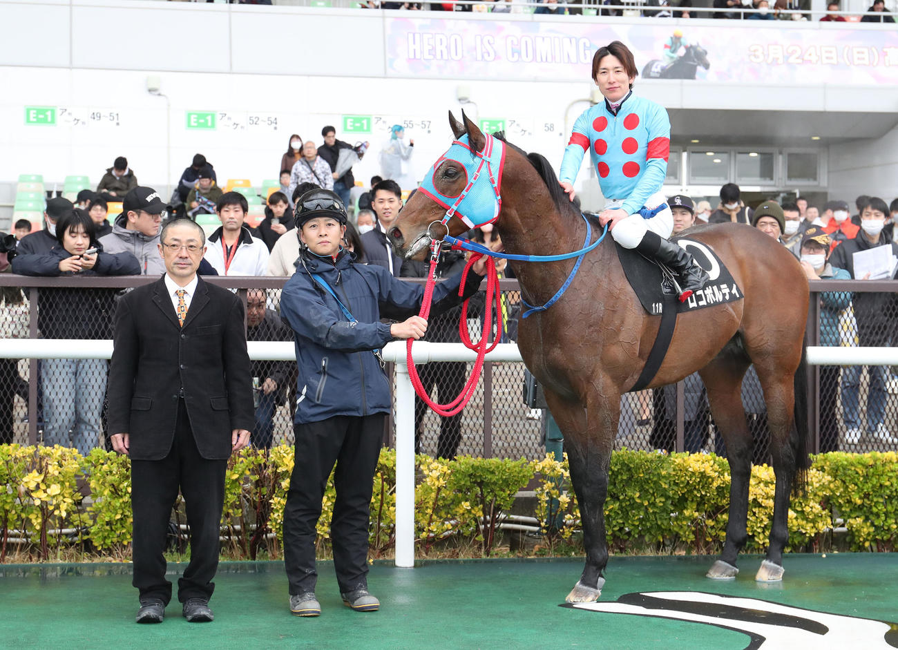 中京11R、伊勢Sを制したロコポルティと丸山騎手（撮影・白石智彦）