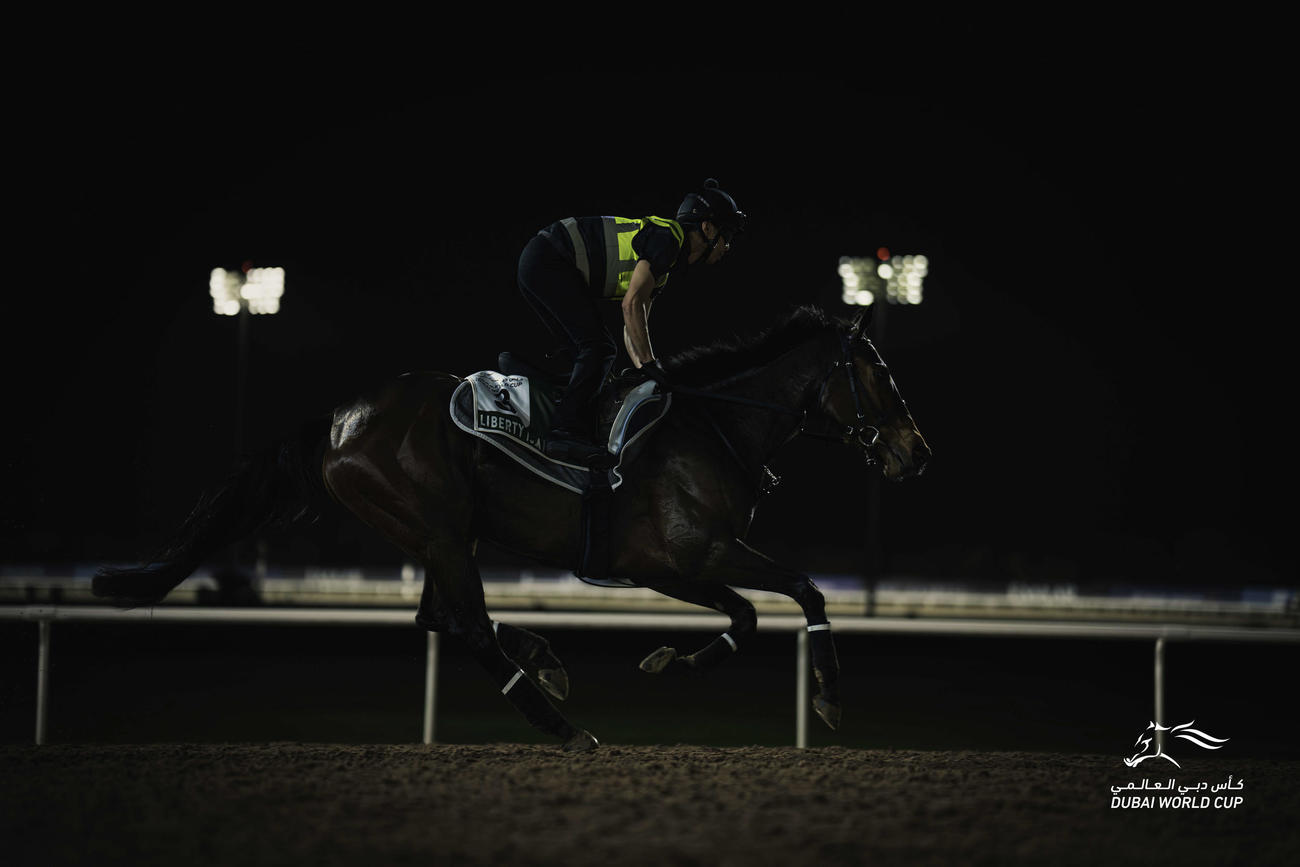 メイダン競馬場で調整するリバティアイランド（C）Dubai Racing Club