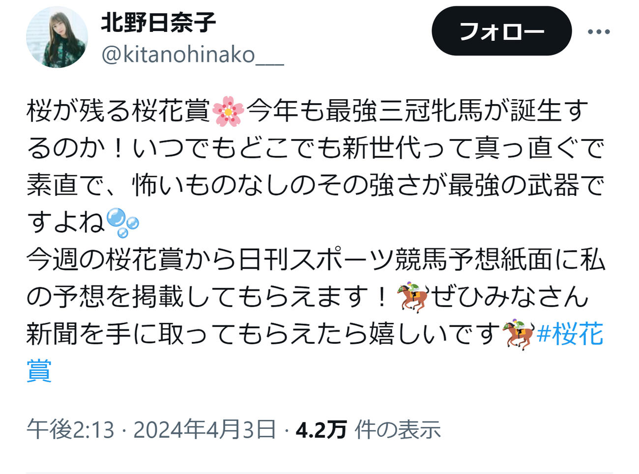 北野日奈子のXから