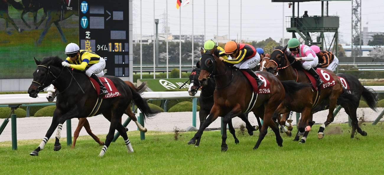好位から直線で抜け出し、阪神牝馬Sを制したマスクトディーヴァ（左）（撮影・前岡正明）