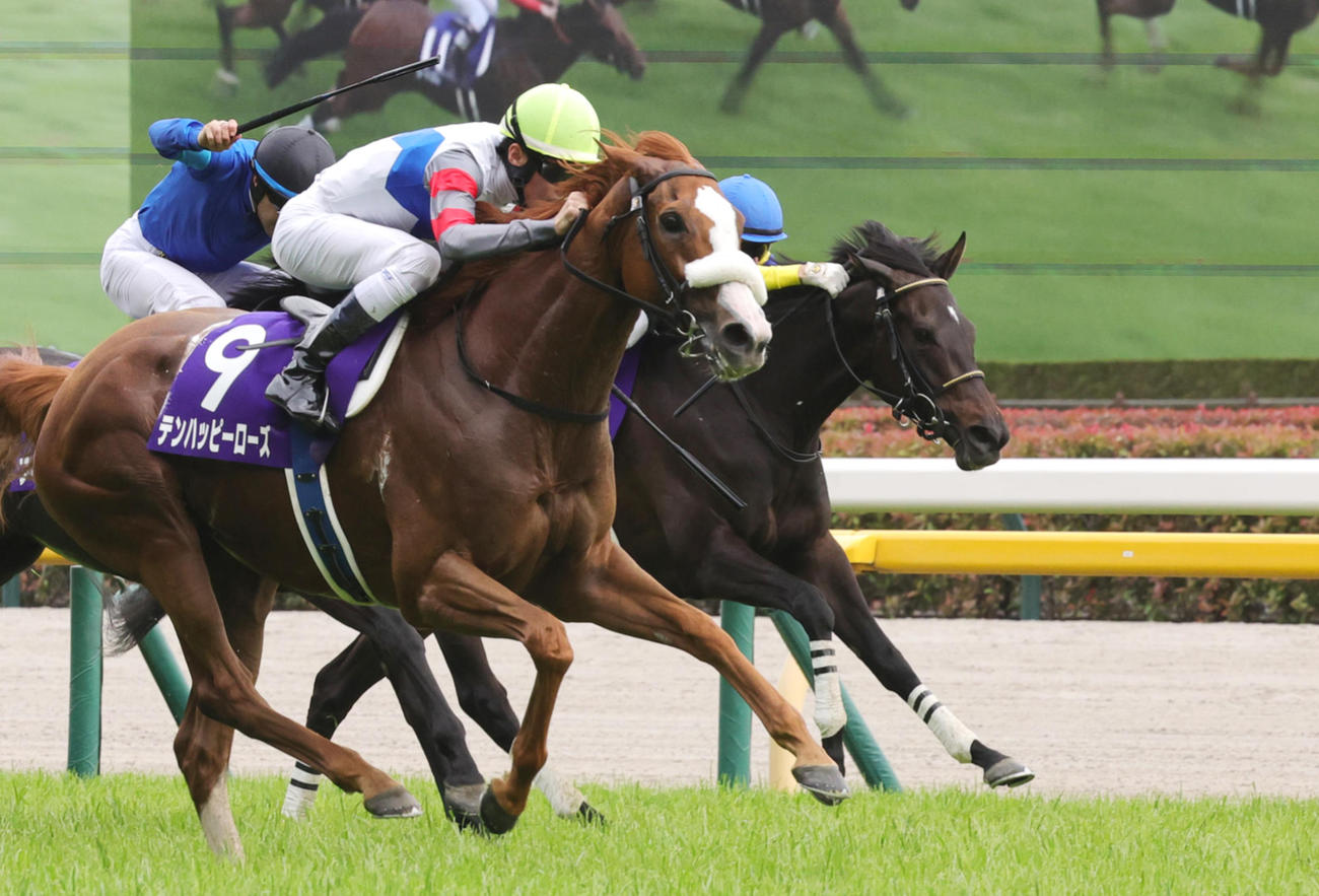 ヴィクトリアM3着に敗れたマスクトディーヴァ（右）。手前は勝ったテンハッピーローズ