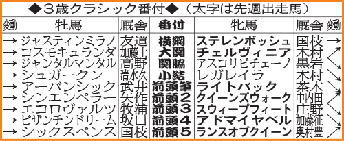 3歳クラシック番付