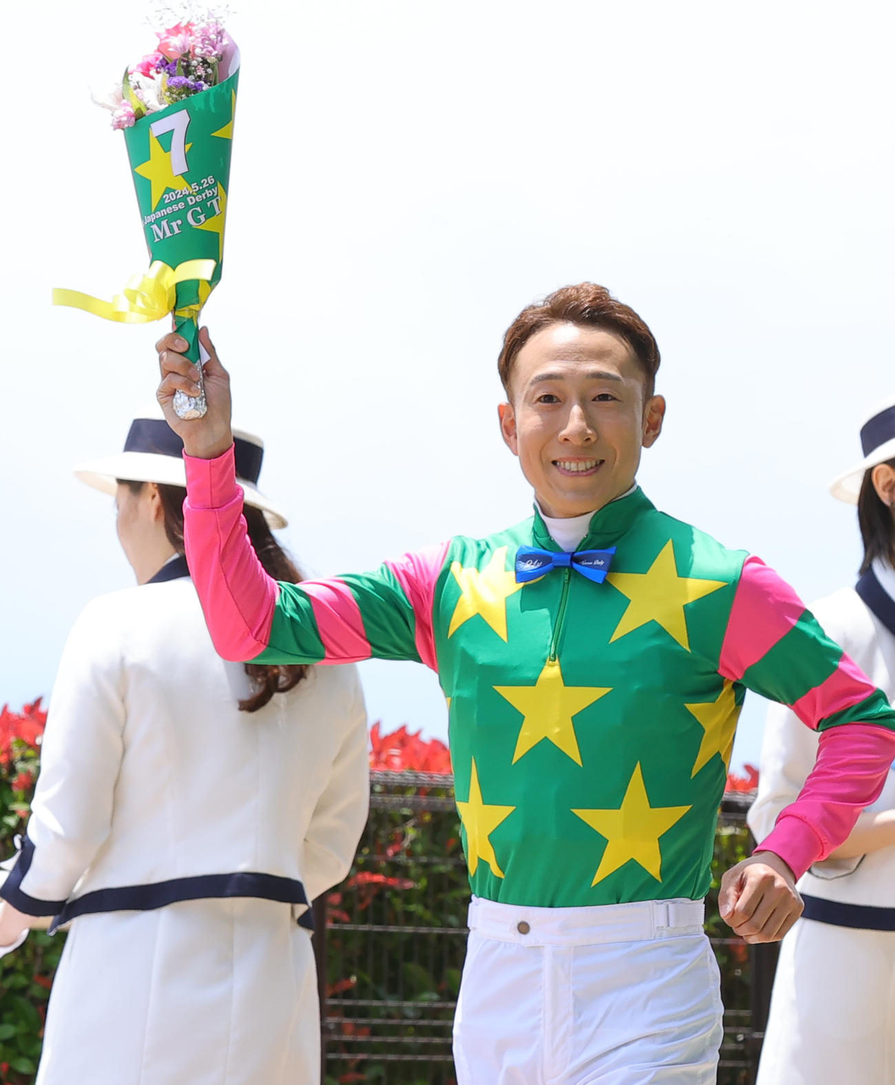日本ダービーの騎手紹介に登場した藤岡佑介騎手（撮影・野上伸悟）