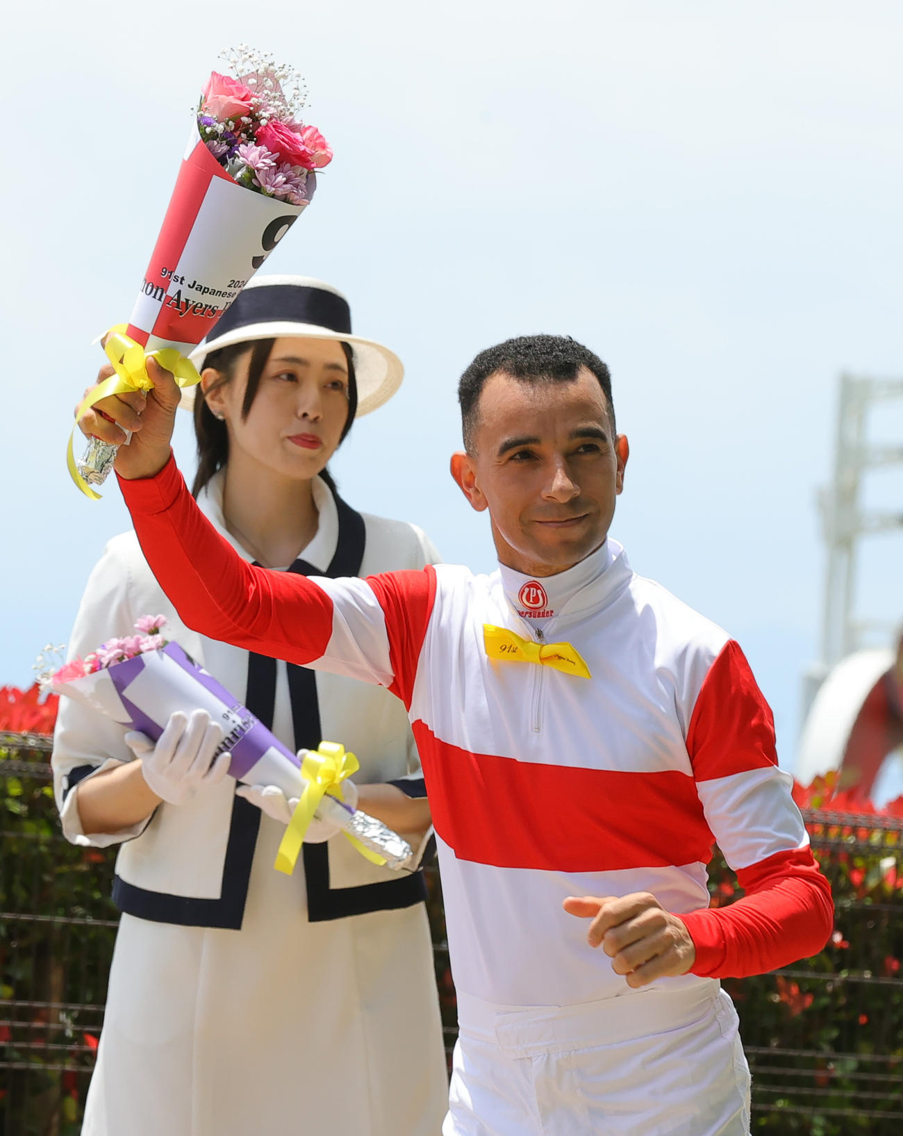 日本ダービーの騎手紹介に登場したジョアン・モレイラ騎手騎手（撮影・野上伸悟）