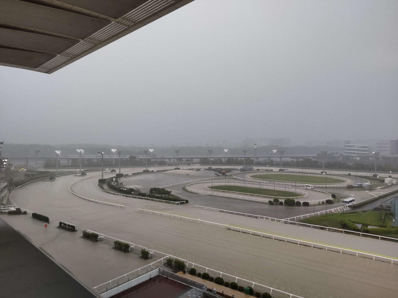 6Rの直前から降り始めた大雨により7Rが取りやめとなった3日の大井競馬場