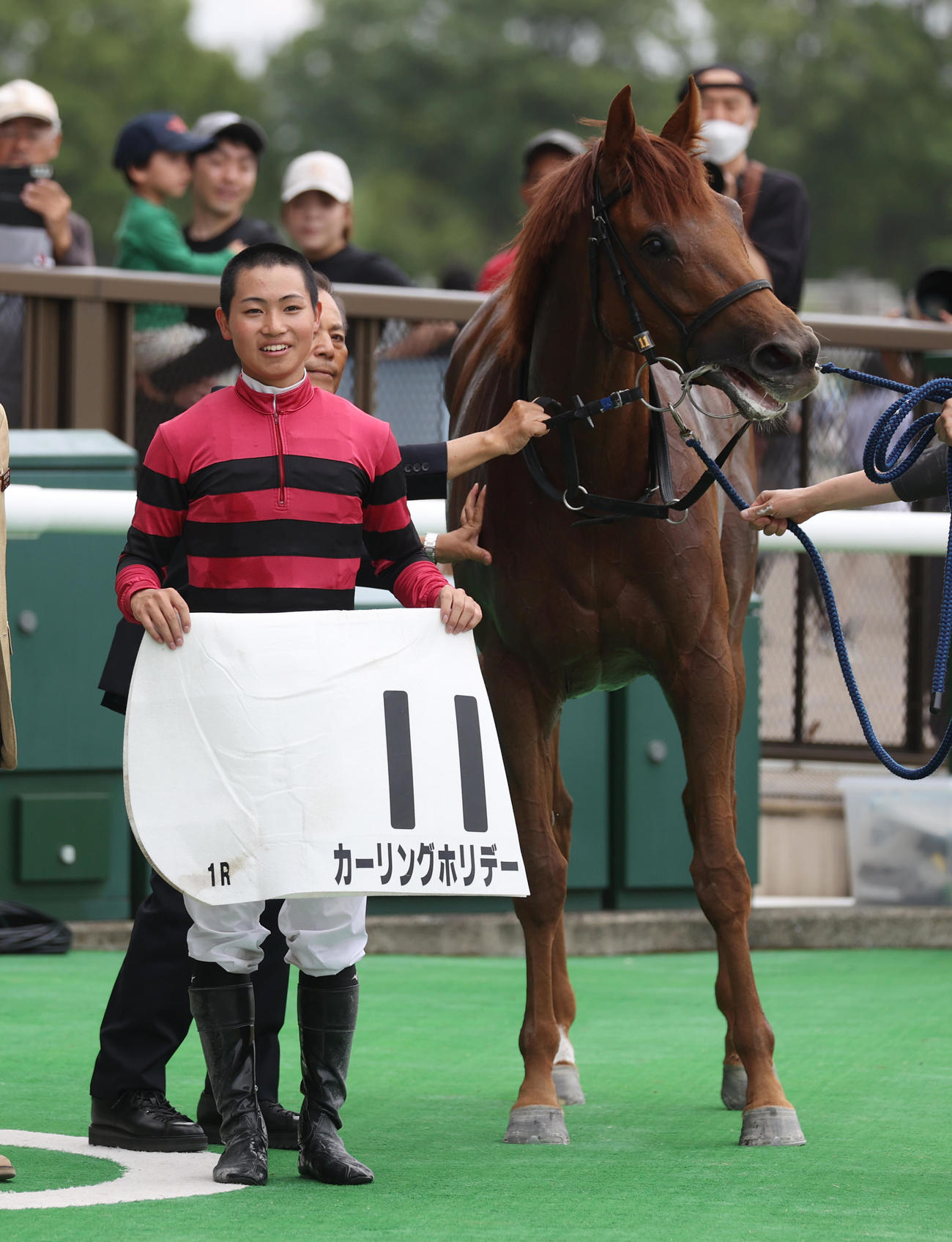 東京1Rを制したカーリングホリデーと石田拓郎騎手（撮影・柴田隆二）