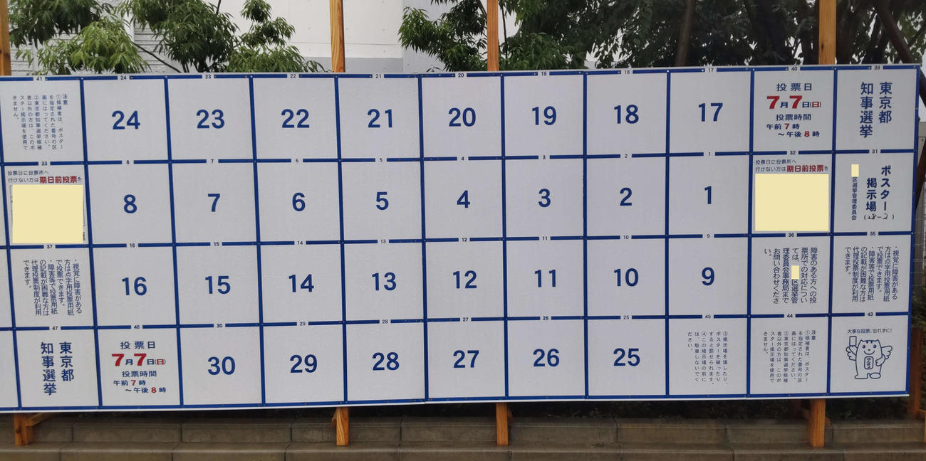 多くの立候補者が見込まれる今回の都知事選のポスター掲示板。当選は1人だけ（写真は一部加工）