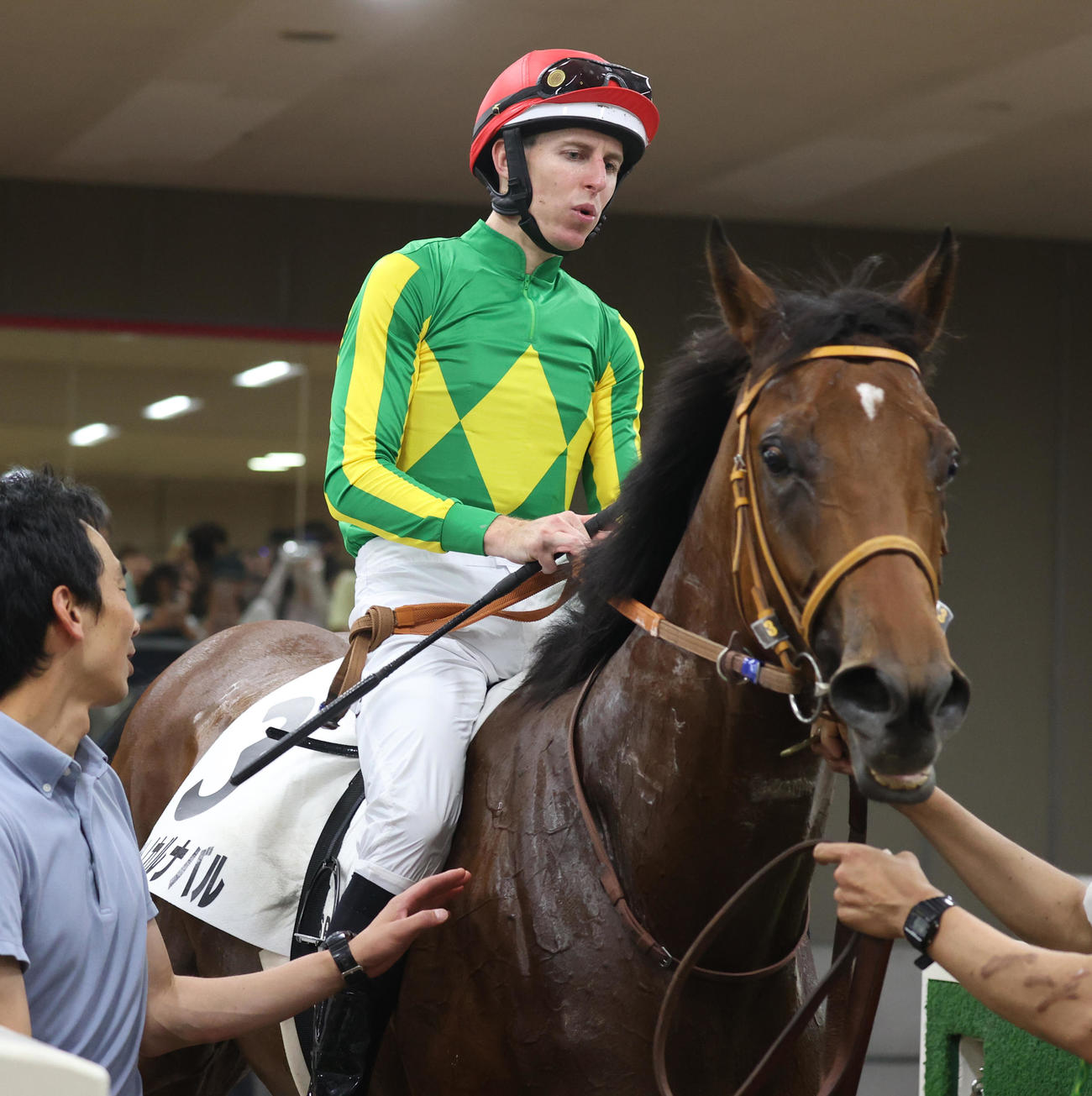 東京6R新馬戦を制したサトノカルナバルとレーン騎手（撮影・柴田隆二）