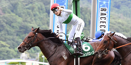 ラジオNIKKEI賞を制したエルトンバローズの西村淳騎手（撮影・柴田隆二）＝2023年7月2日、福島競馬場