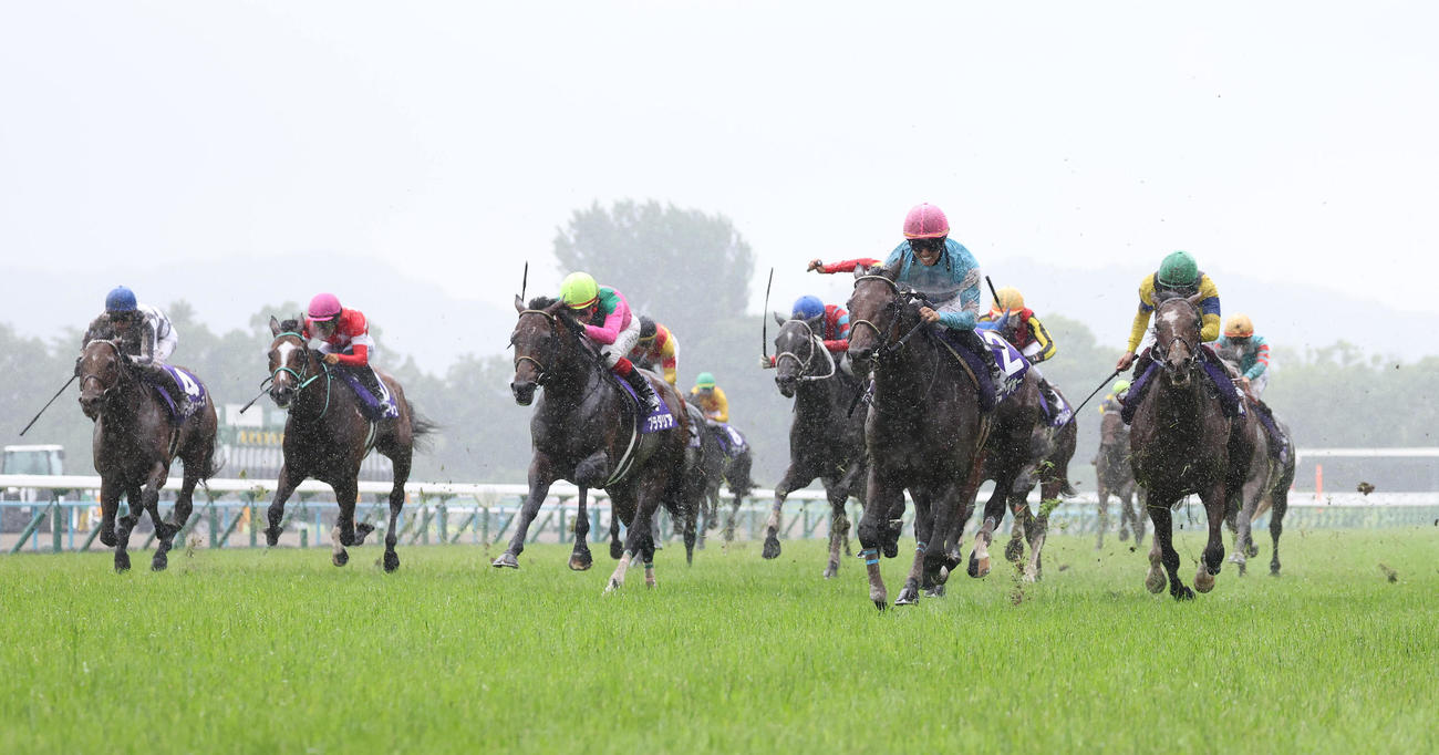 大外一気の豪脚で宝塚記念を制したブローザホーン（右から2頭目）（撮影・白石智彦）