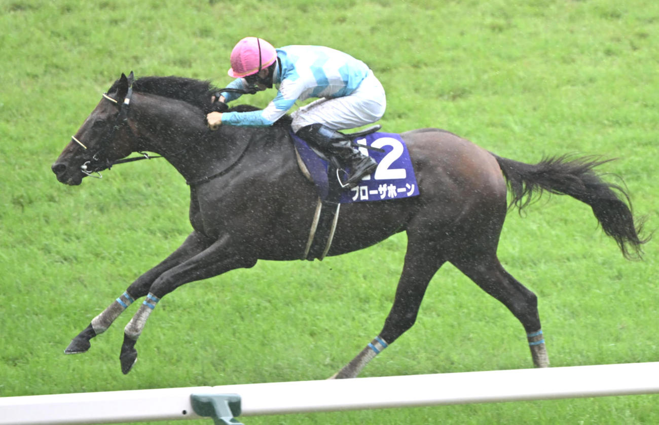 宝塚記念を制したブローザホーンと菅原明良騎手（2024年6月23日撮影）