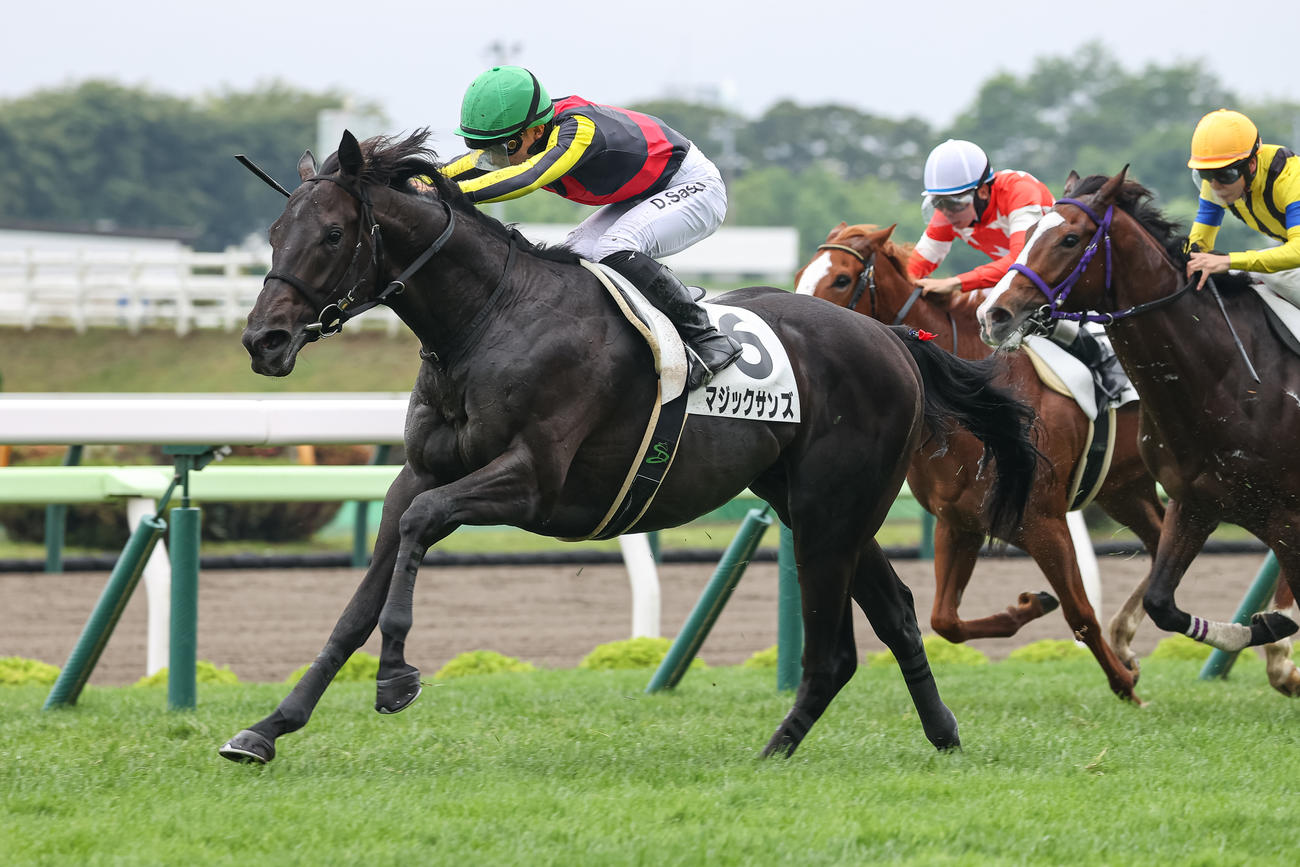 デビュー戦を制したマジックサンズと佐々木騎手（撮影・村野早祐）