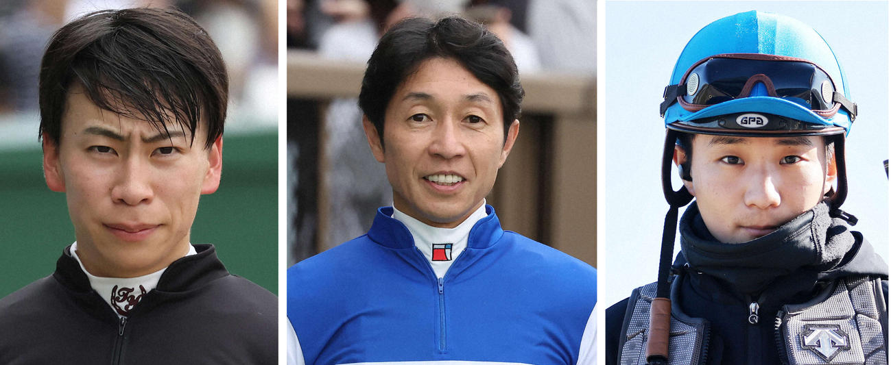 横山武史騎手（左）、武豊騎手（中央）、佐々木大輔騎手（右）
