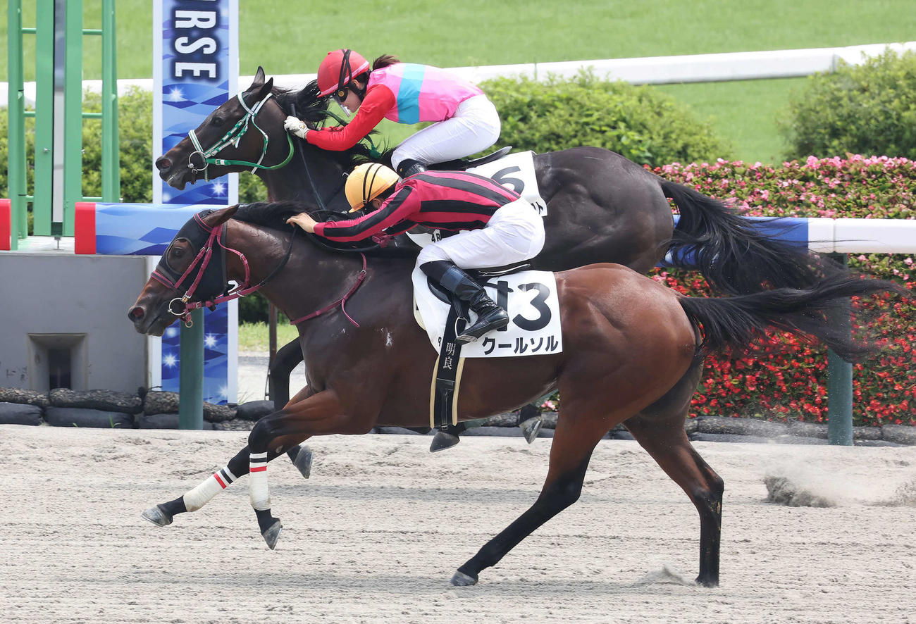 福島4R、3歳未勝利戦を制したペイシャスウィフトと藤田騎手（撮影・丹羽敏通）